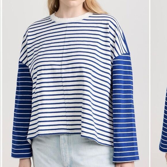Madewell Easy Rugby Tee, Blue & White Striped - Picture 3 of 7